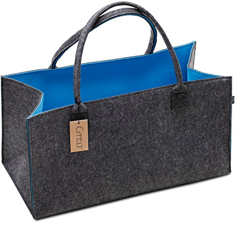 G'FELT Filztasche Premium – als Hochwertige Einkaufstasche, Schicke Strandtasche Oder Badetasche, Zeitungskorb, Filzkorb, Einkaufskorb, Stabile Kaminholztasche - Zweifarbig Grau und Blau