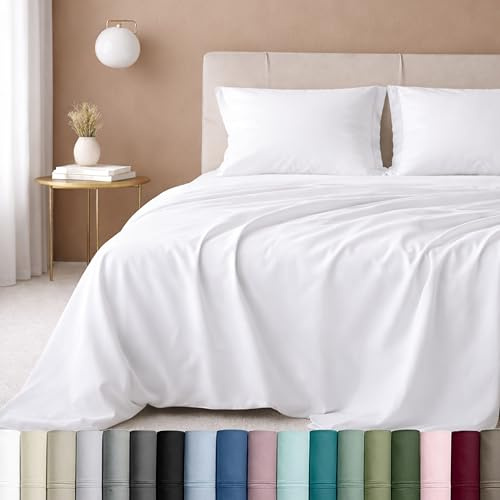 California Design Den Queen Sheet Set - Luxury 600 Thread Count Sateen, 100% Cotton Deep Pocket Queen Sheets with All Around Elastic, Snug Fit, Durable Bedding Set - White