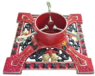 Holly International Cast Iron Christmas Tree Stand Red 12 Inch Decorative Victorian for 7ft [2.1m] Real Fresh Cut Xmas Trees