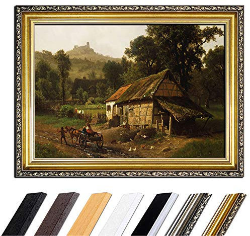 Bild mit Rahmen - Albert Bierstadt In the Foothills 90x70 cm - Gerahmtes Leinwandbild Alte Meister - Antiker Rahmen Gold Barock, Klassisch