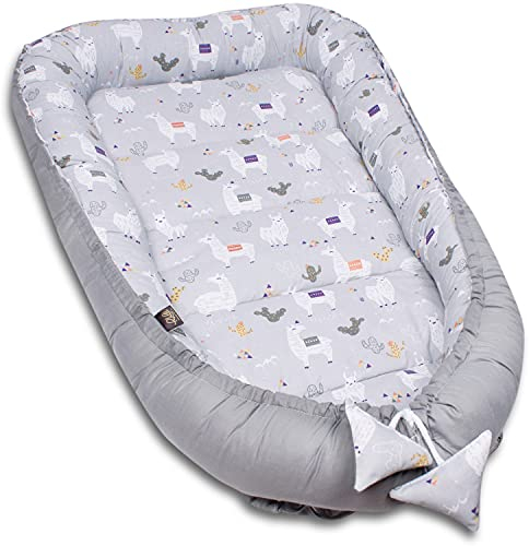 PaLulli 120x60 cm Babynest Babynestchen XXL Babykokon 2seitig 100% Baumwolle Kissen Nestchen für Babybett Reisebett für Baby und Säugling Feathers (Sterne)
