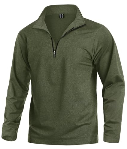 KEFITEVD Fleece Shirt Herren Ski Pullover Herren Langarm 1/4 Zip Winter Fleece Pullover Outdoor Oberteil Running Training Shirt Sport Männer Warm Langarmshirt Dunkeloliv M