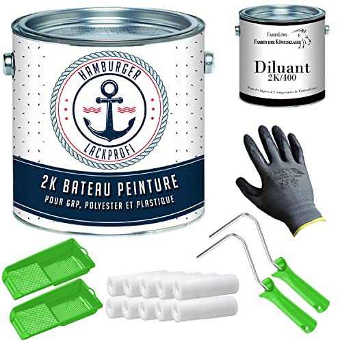 Hamburger Lack-Profi - Barniz mate para madera y metal, color negro RAL 9004, para GFK/plástico/poliéster, yates, pintura para barcos con set de barnizado (X300) y dilución (1 L), color negro