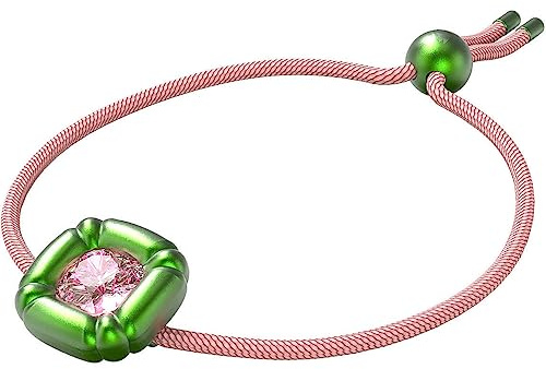 Swarovski Dulcis Armband, Rosa Kordel-Armband mit Grünem Anhänger und Rosa Kristall