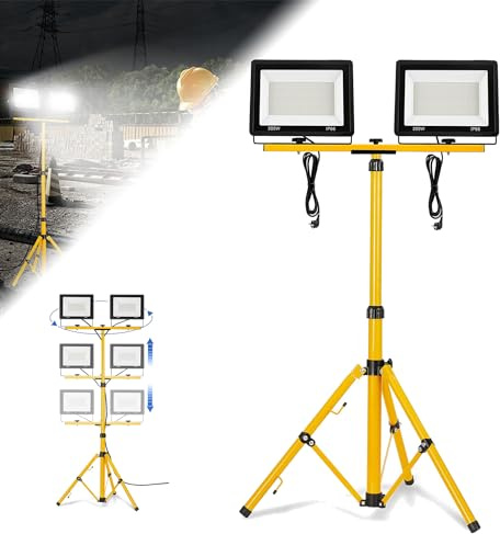 ACXIN LED Fluter Flutlicht, LED Baustrahler Arbeitsleuchte, Scheinwerfer, Superhell Strahler, Außenstrahler+ Gelb Stativ, IP66 wasserdicht, 2 Stück, 200W, Kaltweiß