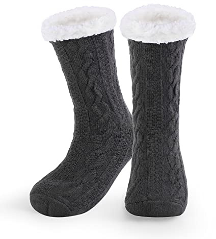 WYTartist Calcetines Antideslizantes Hombre, Invierno Calcetines Andar Por Casa Hombre Forro Polar Suave para Navidad (Twist Black)