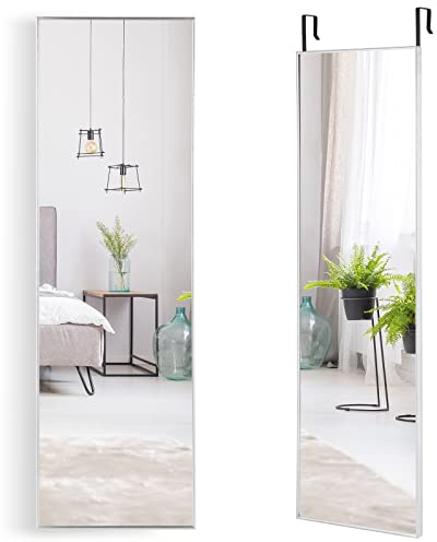Costway Helkroppsspegel (37 x 120 cm) med höjdjusterbara upphängningskrokar, väggspegel, dörrspegel, hängande spegel för sovrum, vardagsrum och entré (silver)