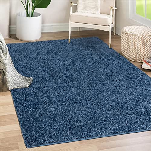 payé Teppich Läufer Hochflor Shaggy - 80x150cm Läufer - Blau Einfarbig Wohnzimmer Uni Flauschig Modern Boho Deko Teppiche Weich Schlafzimmer