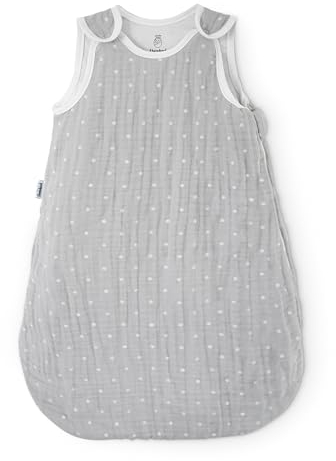 Ehrenkind® Baby Sommerschlafsack Rund Musselin | aus weicher OEKO-TEX zertifizierter Bio-Baumwolle | Sommer Baby Schlafsack Baby 1 TOG Gr. 86/92 Grau-Weiße Punkte