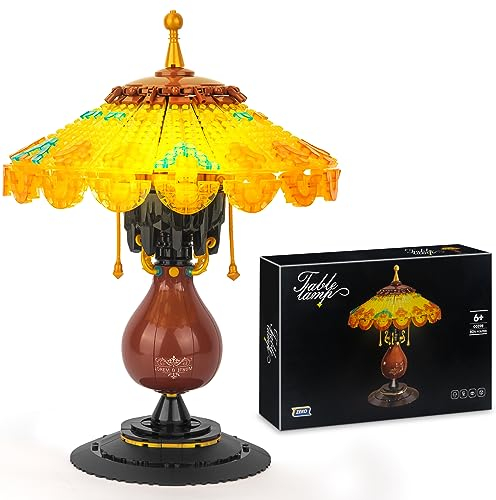 HIGH GODO Vintage Tischlampe Klemmbausteine Set,804 Teile Retro Mini Bausteine Spielzeug Mit Led,Klassisches Schreibtischdeko Lampe Modell Bausatz Creative Deko Geschenk für Erwachsene und Jugendliche