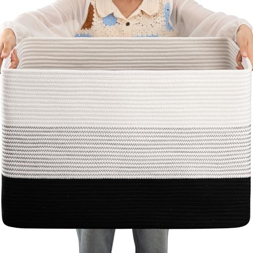 OIAHOMY Blanket Basket Laundry Basket Dog Toy Basket 108L Gradient Black