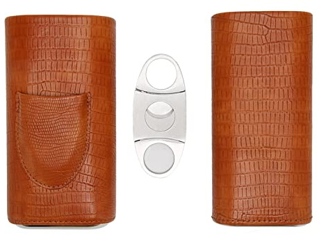 3-Finger-Zigarrenetui – Strapazierfähiges Kunstleder – Humidor Mit Zedernholzfutter – Inklusive Cutter – Tolles Geschenk Für Männer (braun) – Lösung Zur Aufbewahrung von Zigarren