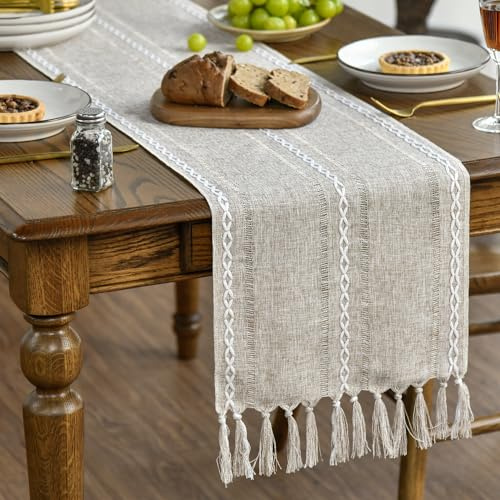 Artoid Mode - Runner da tavola in stile Boho, colore latte beige, in stile country, con nappe, decorazione per la tavola, lavabile, per feste, compleanni, San Valentino, matrimoni, 33x143 cm