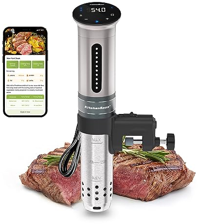 KitchenBoss Roner Sous Vide Wi-Fi: 1100W LED termostato de inmersión roner cocina baja temperatura ajuste de temperatura preciso temporizador para cocinar cocción de precisión para nutrición