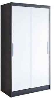 Easy4You K1 100 cm Schwarz/Weiß Schiebetüren Kleiderschrank 100x200x58 cm Schlafzimmermöbel, Aufbewahrung - Mehrzweckschrank - Farbe: Schwarz/Weiß