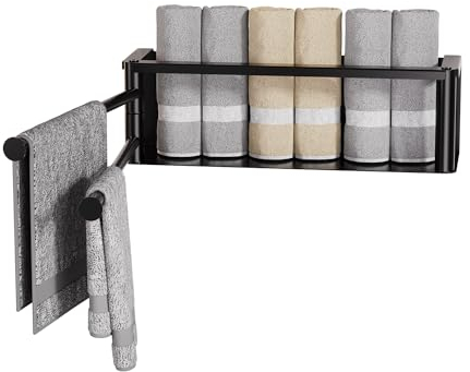 AIRUJIA Portasciugamani girevole, da parete, con 2 barre girevoli, porta asciugamani per cucina, bagno, WC, porta asciugamani autoadesivo nero