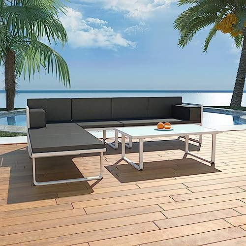 Tidyard 4-TLG.Garten-Lounge-Set mit Auflagen Gartenmöbel Set Outdoor Lounge Sofa Terassenmoebel Set Essgruppe Gartenlounge Balkonmöbel Sitzgruppe für Balkon,Garten Aluminium Schwarz
