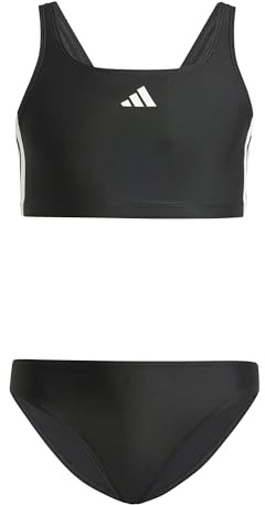 adidas Bambina 3-Stripes V-Back Bikini, Black/White, 14-15 Years