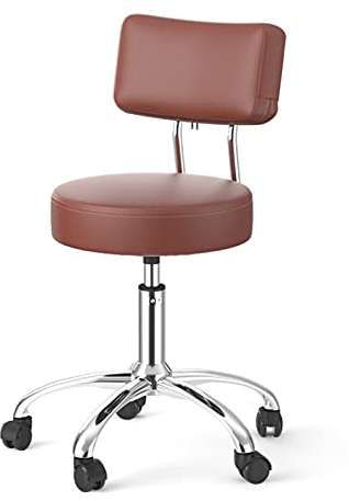 HIARAN Höhenverstellbarer Drehhocker mit Rückenstütze – runder Sattelhocker auf Rollen, Salonhocker mit PU-Leder für SPA, Medizin, Salon, Heimbüro Lucky Star