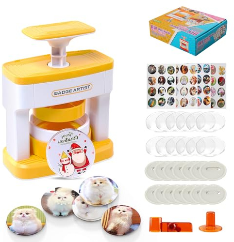 Domigard Badge Maker for Kids,55mm(2.16 inch) DIY Pin Button Maker Machine Badge Punch Press Kit with 48 pcs Parts Pictures Circle Cutter, Badge Making Kit for School Projects Festive Activities