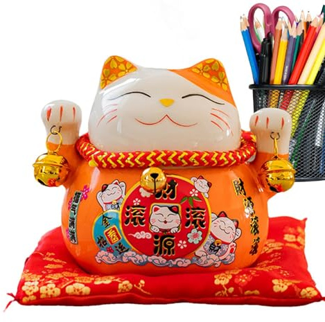 Figura de Maneki Neko | Colección de minifiguras | Figura de gato de riqueza de 4.5 pulgadas, figura coleccionable, decoración creativa de cerámica para el hogar, adornos de decoración de la fortuna