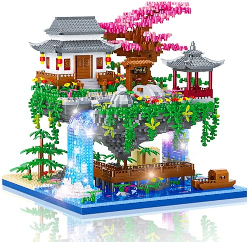 Cherry Blossom Pond Building Set, 3320 Pcs Architecture Building Blocks with Light Peach Blossom Tree Building Set Tree House Building Kit for Adult Teens Ages 6+