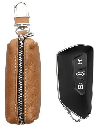 kwmobile Leder Autoschlüssel Tasche kompatibel mit VW Golf 8 ID.03 / ID.04 / Audi 3 Tasten/Lancia 3 Tasten Schlüsselhülle - Schlüssel Hülle mit Schlüsselanhänger Hellbraun