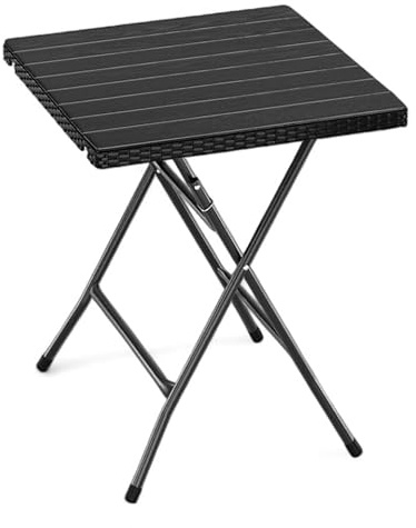 URBN GARDEN 60 cm schwarzer Rattan-Klapptisch in Holzoptik, leicht und perfekt für Garten, Terrasse, Camping und Picknick, stilvoll, tragbar und langlebig für Outdoor-Aktivitäten (schwarz)