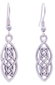 ZARZAMORA Pendientes Mujer Celtas Bohemio Vintage en Plata Tibetana Acabado Antiguo- Aretes Colgantes Largos Diseño Trinqueta Nudo Celta y Gancho de Acero Inoxidable - Regalo Original