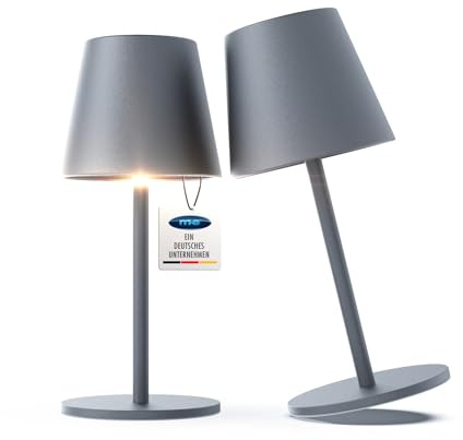 m-e LUNA-80-G, 2er-Set dimmbare kabellose LED Akku-Tischleuchte, 5200mAh, 8-72 Std Leuchtdauer, höhenverstellbar (5 Höhen), Touch-Sensor, Warmweiß & Farbwechsel (7 Farben), aus Metall