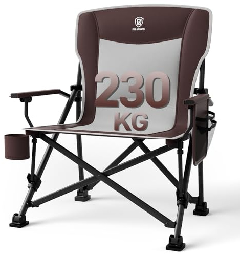 EVER ADVANCED Camping Chair for Adults Oversized 230KG, Folding Chair for Heavy People with Side Pocket, Heavy Duty Extra Wide Garden with Hard Armrest Foldable Fishing Outdoor Red