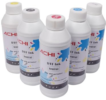 AchiPrin Premium DTF Ink 500ML DTF Transfer Ink for PET Film Refill Ink for printheads L1800 L805 R1390 4720 I3200 XP600 DX7 DX5 Direct to Film Heat Transfer Printing DTF Ink (WH + BK + M + C + Y)