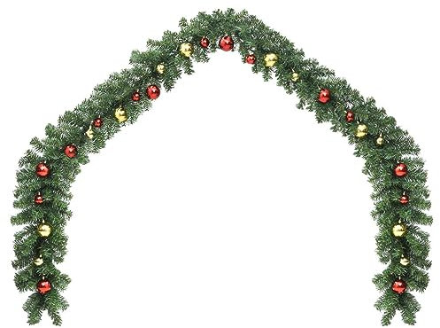 Xichuzi Weihnachtsgirlande Geschmückt mit Kugeln und 20 m, Tannengirlande, Chrismas Decor, Weihnachtsdeko, Deko Tanne Girlande, Girlande Weihnachten Outdoor - 246408