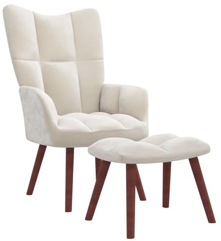 ShGaxin Relaxsessel mit Hocker Cremeweiß Samt, Fernsehsessel, Kinosessel, Lesesessel, Tv Sessel, Ohrensessel, Armsessel, Seselstuhl Wohnzimmer