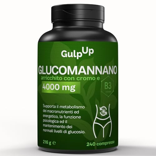 Glucomannano Purificato Forte 4.000MG 240 Compresse - Con Cromo e Vitamina B3 - Integratore Made in Italy - Favorisce il Senso di Sazietà