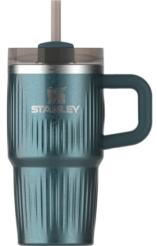 Stanley Quencher - Vaso H2.0 con asa y pajita, 591 ml, tapa de 3 posiciones, soporte para vasos compatible para viajes, vaso de acero inoxidable aislado, sin BPA, brillo acanalado Marina