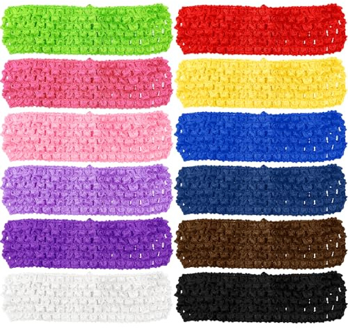 12PCS Crochet Headbands,5.71 X 1.69in Colorful Retro Stretch Knitted Hair Bands Accessories,Handmade Kint Crochet Headbands for Women Girls