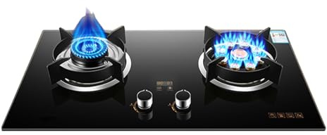 Cuisinière À Gaz 2 Feux, En Verre Trempé Noir, Avec Support De Casserole En Fonte Et Protection Anti-extinction For Cuisine Domestique, 4,5/5,2 KW(LPG)