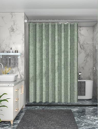 Homxi Duschvorhang Schimmelresistent 300x200cm Grün,Duschvorhänge mit Gewicht Duschvorhänge Textil Waschbar Imitationsleinen Einfarbig Duschvorhang Badewanne mit 12 Duschvorhangringen