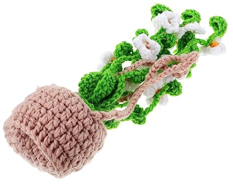 BESPORTBLE Cute Crochet Hanging Basket Plant Ornament for Car Rearview Mirror Handmade Wall Decor with Five Petal Flower and Basket Unique Car Accessory