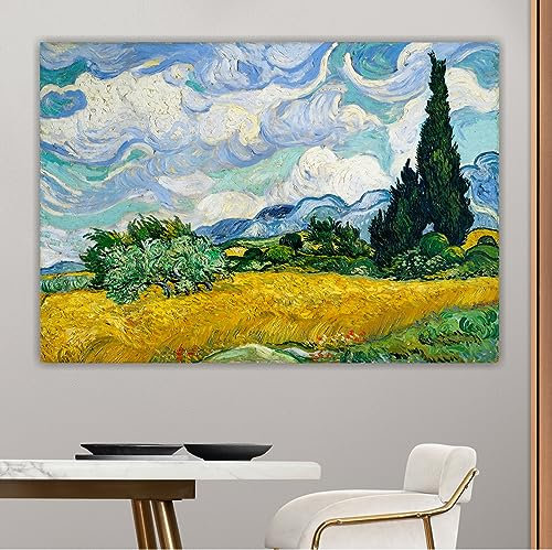 Poster Van Gogh Cipressi Riproduzione Artistica- Poster in tela SENZA CORNICE per arredamento casa e ufficio - Decorazione murale e tela da parete 100x150cm