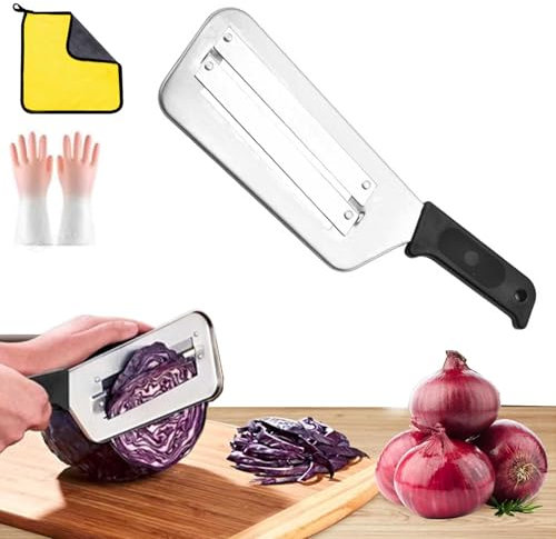 Cabbage Shredder, 2025 New Stainless Steel Shredder Slicer with Two Sharp Blades, Shredders Knife for Vegetables, A Perfect Combo of Knife and Shredders—Ideal for Prepping Fruits, Vegetables (Black)