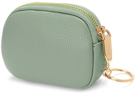 Women Small Coin Pouch Purses Mini Leather Change Wallet Women Zipper Pocket with Keychain (Green)