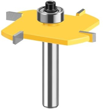 8mm Shank Biscuit Jointer Router Bit, Four Edge T-Type Slotting Woodworking Milling Cutting Tool with Bearing