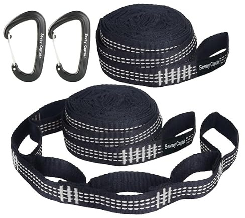 Sevay Captain hängematten aufhängung，Seil für hängematte，hängematte aufhängung Baum，1000D-Polyester, 21 verstellbare Punkte, Abriebfest, ideal für Hängematten, Planen. 2 Alu-Karabiner