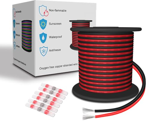 LEADTOPS Fil Electrique en Silicone 18 AWG Rouge/Noir 15,24 Mètres/Couleur 0,8 mm² 2 Cordons 18/2 Câble de Raccordement Flexible en Cuivre Etamé Toronné