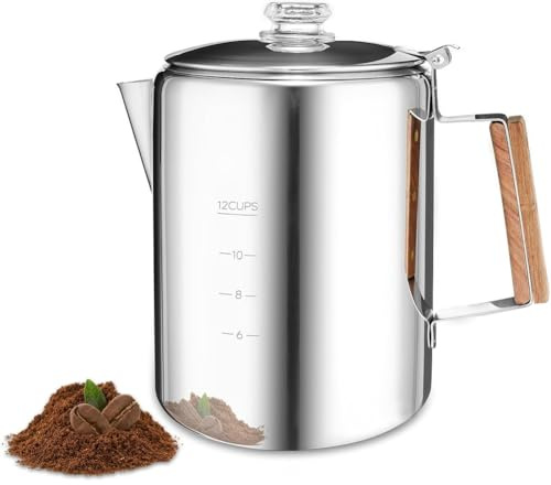 Vocdikficy Kaffeekanne, Herd-Kaffeemaschine, Perkolator, Lagerfeuer-Kaffeekanne, Edelstahl-Kaffeekanne, für Camping, Zuhause, 12 Tassen