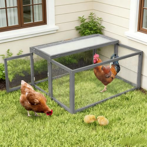 Furpal Kaninchenstall, Klappbarer Freilaufgehege aus Holz mit Sonnenplatte & Drahtgitter, 110x94x54 cm, Wetterfest für Kaninchen & Meerschweinchen im Außenbereich