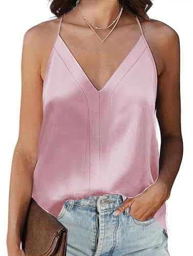 Koerye Donna in Raso con Scollo a V Seta Canotta Senza Maniche Capo Spalline Sottili Estivo Casual Canotta Maglietta Tops