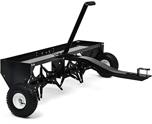 YITAMOTOR 48 Tow Plug Lawn Aerator with Universal Hitch,Black Painted Galvanized Steel with Tray and Inflatable Wheels, Lawn Aerator Tow Behind for Garden, Farm and Lawn